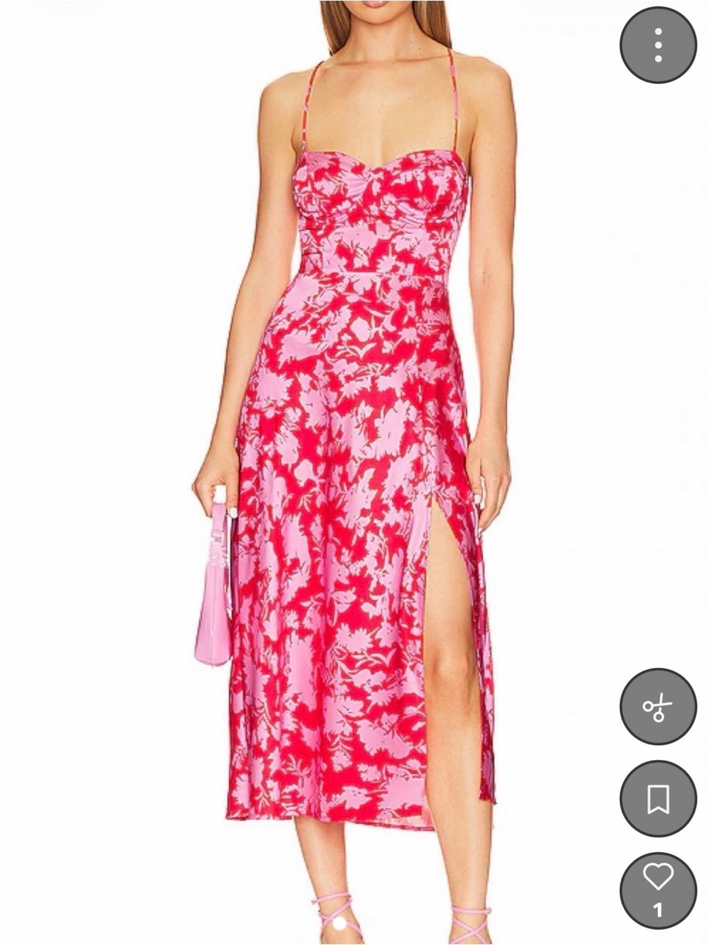 Astr Pink Floral Midi Slip Dress with Thigh Slit